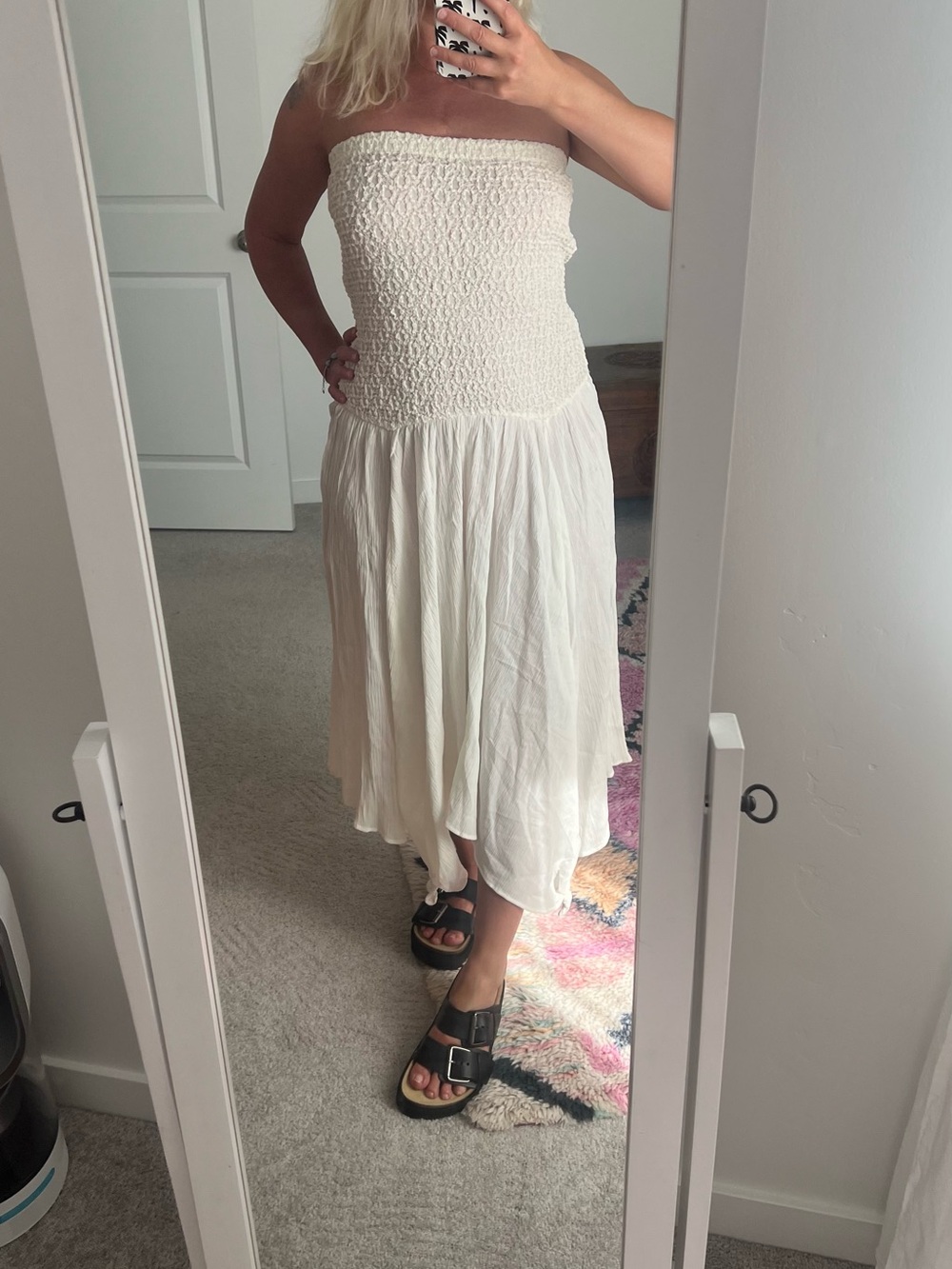 Anthropologie Cream Strapless Smocked Midi Dress - Picture 4 of 7